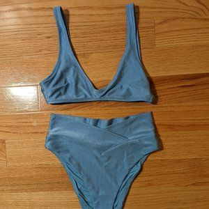 Aerie Scoop bikini top & ribbed shine crossover high waist cheeky bikini bottoms